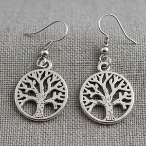 Silver Tree of Life Tibetan silver round dangle earrings NWT